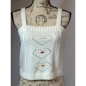 525 Born In Bklyn Hearts & Flowers Embroidered Cropped Cami White M
